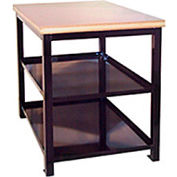 Built-Rite Double Shelf Shop Stand, Maple Butcher Block Square Edge, 24"W x 36"D x 36"H, Blue