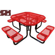 46" Octagonal Picnic Table Red Perforated Metal Surface Mount Style