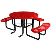 46" Round Picnic Table (Ada) Red Expanded Metal Surface Mount Style