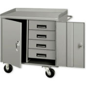 Global Industrial Mobile Workbench w/ Steel Square Edge Top & 4 Drawers, 36"W x 26"D, Gray