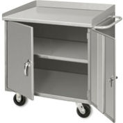 Global Industrial Mobile Cabinet Workbench w/ Steel Square Edge Top & 1 Shelf, 48"Wx26"D, Gray