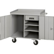 Global Industrial Mobile Cabinet Workbench w/ Steel Square Edge Top & 2 Doors, 36"Wx26"D, Gray