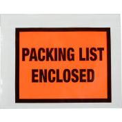 Full Face Envelopes, "Packing List Enclosed" Print, 7"L x 5-1/2"W, Orange, 1000/Pack