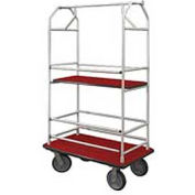 Glaro Bellman Condo Cart 40x25 Satin Aluminim Burgundy Carpet, 4 Rubber Wheels