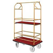 Glaro Bellman Condo Cart 40x25 Satin Brass Burgundy Carpet, 4 Pneumatic Wheels