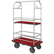 Glaro Bellman Condo Cart 48x25 Satin Aluminim Burgundy Carpet, 4 Rubber Wheels