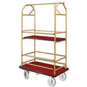 Glaro Bellman Condo Cart 48x25 Satin Brass Burgundy Carpet, 4 Pneumatic Wheels