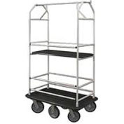Glaro Bellman Condo Cart 48x25 Satin Aluminum Black Carpet, 6 Rubber Wheels