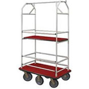 Glaro Bellman Condo Cart 48x25 Satin Aluminum Burgundy Carpet, 6 Rubber Wheels