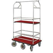 Glaro Bellman Condo Cart 48x25 Satin Aluminum Burdundy Carpet, 6 Pneumatic Wheels