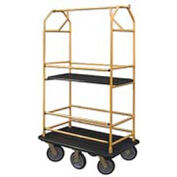 Glaro Bellman Condo Cart 48x25 Satin Brass Black Carpet, 6 Rubber Wheels