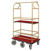 Glaro Bellman Condo Cart 48x25 Satin Brass Burgundy Carpet, 6 Pneumatic Wheels