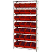 Global Industrial Chrome Wire Shelving With 28 Giant Plastic Stacking Bins Red, 36x14x74