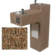 Concrete Dual Outdoor Pedestal Drinking Fountain, ADA, Tan River Rock
