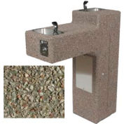 Concrete Dual Outdoor Pedestal Drinking Fountain, ADA, Gray Limestone