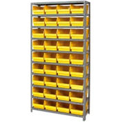 Steel Shelving With 36 4"H Plastic Shelf Bins Yellow, 36x18x72-13 Shelves