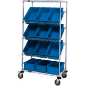 Global Industrial Easy Access Slant Shelf Chrome Wire Cart 12 3-1/2"H Grid Bins Blue 36x18x63