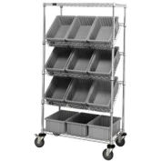 Global Industrial™ Easy Access Slant Shelf Chrome Wire Cart 12 6"H Grid Containers GY 36x18x63