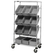 Global Industrial Easy Access Slant Shelf Chrome Wire Cart 12 8" Grid Containers GRY 36x18x63