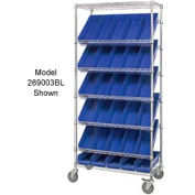 Global Industrial Easy Access Slant Shelf Chrome Wire Cart, 24 4"H Shelf Bins BL, 36Lx18Wx74H