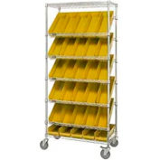 Global Industrial Easy Access Slant Shelf Chrome Wire Cart, 18 4 Shelf Bins Yellow, 36"Lx18x74