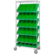 Global Industrial Easy Access Slant Shelf Chrome Wire Cart 18 4"H Shelf Bins Green 36Lx18Wx74H