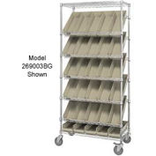 Global Industrial™ Easy Access Slant Shelf Chrome Wire Cart 18 4"H Shelf Bins Ivory 36Lx18Wx74H