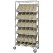 Global Industrial Easy Access Slant Shelf Chrome Wire Cart 18 4"H Shelf Bins Ivory 36Lx18Wx74H