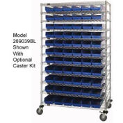 Chrome Wire Shelving with 118 4"H Plastic Shelf Bins Blue, 60x14x74