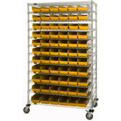 Chrome Wire Shelving with 88 4"H Plastic Shelf Bins Yellow, 60x14x74