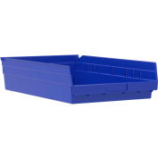 Nestable 6-5/8"W x 17-7/8" D x 4"H Blue Plastic Shelf Storage Bin Pkg Qty 12 