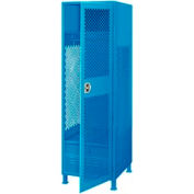 Global Industrial Welded Security Gear Locker W/Door, Foot Locker & Legs, 24"Wx18"Dx72"H, Blue