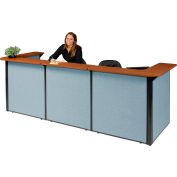 U-Shaped Reception Station, 124"W x 44"D x 44"H, Cherry Counter, Blue Panel