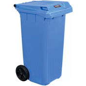 Global Industrial Mobile Trash Container with Lid - 32 Gallon Blue