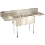 Aero Two Bowl SS sink 18 x 18 with 16-1/2" Right & Left Sided Drainboard