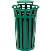 Global Industrial Outdoor Slatted Steel Trash Can With Rain Bonnet Lid, 24 Gallon, Green