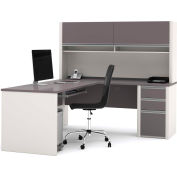 Bestar® L Desk with Hutch & Pedestal - 71"- Slate & Sandstone - Connexion Series