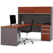 Bestar® L Desk with Hutch & Pedestal - 71"- Bordeaux & Slate - Connexion Series