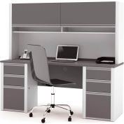 Bestar® Credenza and Hutch Kit - 71" - Slate & Sandstone - Connexion Series