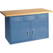 Global Industrial Cabinet Workbench W/ Drawers, Shop Top Square Edge, 60"W x 30"D, Blue