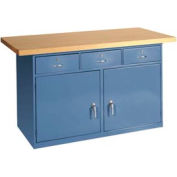 Global Industrial&#153; Cabinet Workbench W/ Drawers, Shop Top Square Edge, 60&quot;W x 30&quot;D, Blue