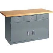 Global Industrial&#153; Cabinet Workbench W/ Drawers, Maple Square Edge, 60&quot;W x 30&quot;D, Gray