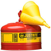 Justrite® Safety Can Type I-2-1/2 Gallon Galvanized Steel with Funnel, Red, 7125110