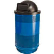 Witt Stadium Series® Perforated Steel Round Trash Can W/Push Door Dome Top, 55 Gallon, Blue