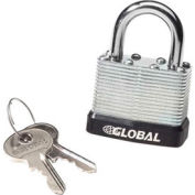 Global Industrial General Security Laminated Steel Padlock, Bumper & 2 Keys -Keyed Differently