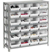 Steel Shelving With 18 4"H Plastic Shelf Bins Ivory, 36x18x39-7 Shelves