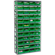 Global Industrial™ Steel Shelving with 48 4"H Plastic Shelf Bins Green, 36x12x72-13 Shelves