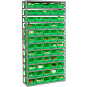 Global Industrial™ Steel Shelving with 60 4"H Plastic Shelf Bins Green, 36x12x72-13 Shelves