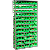 Steel Shelving With 144 4"H Plastic Shelf Bins Green, 36x12x72-13 Shelves