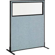 Interion® Freestanding Office Partition Panel with Partial Window, 48-1/4"W x 60"H, Blue